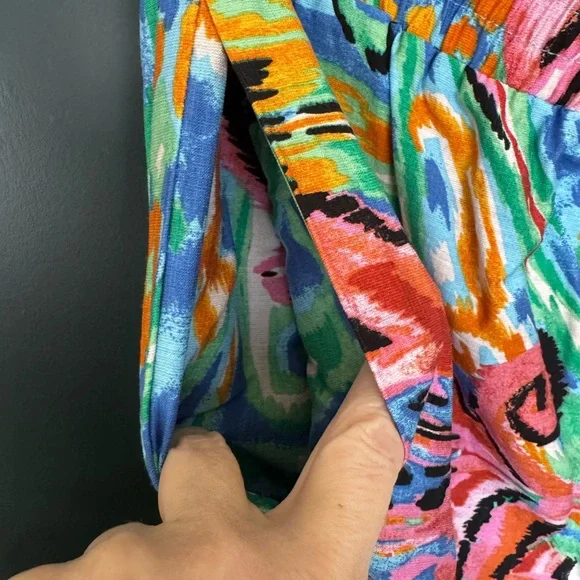 Caleooa Abstract Print Wide Leg Pants NWT Size L | Colorful Resort Palazzo Pant - Picture 4 of 7